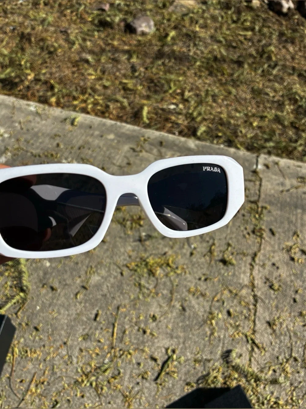 Prada White Sunglasses with Black Lenses
